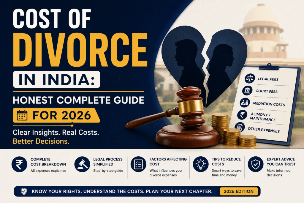 Cost of divorce in India 2026 guide showing legal fees, court costs, alimony, and complete breakdown with Supreme Court background
