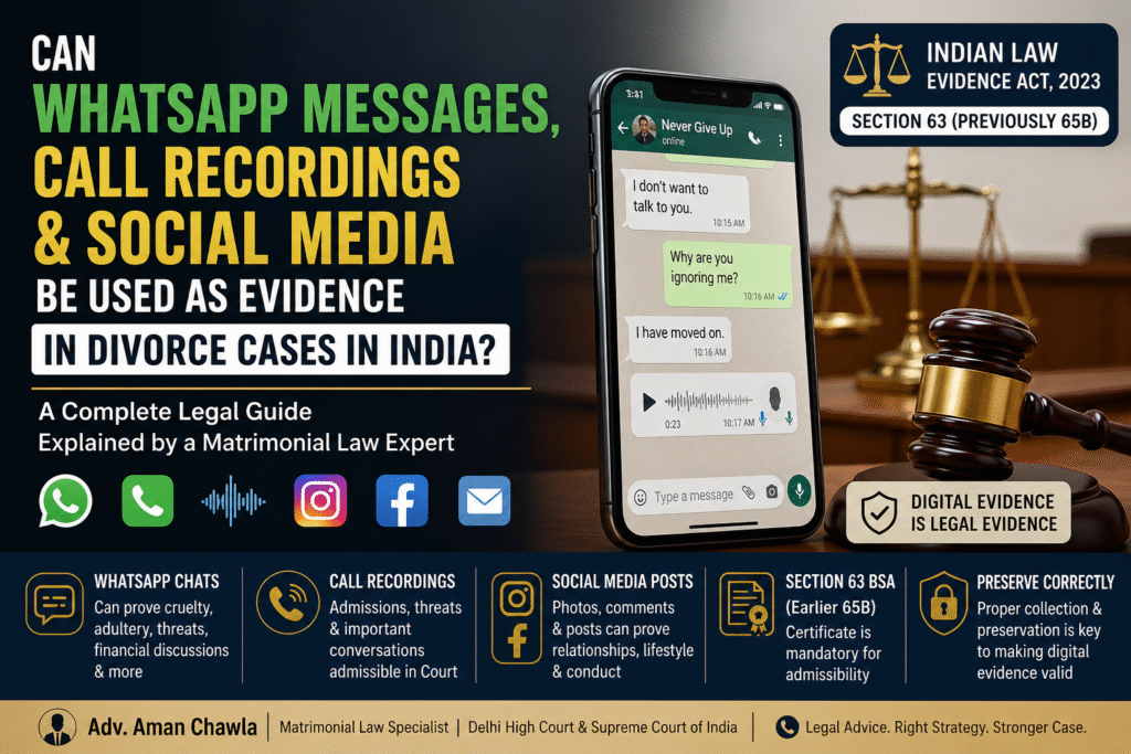 WhatsApp messages as evidence in divorce cases in India under Section 63 BSA law