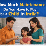 Child maintenance in India – father paying money to mother for child support with legal factors infographic