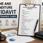 Income and Expenditure Affidavit in maintenance cases with legal documents, financial records, court gavel, balance scale, and Maintenance Law book illustrating mandatory financial disclosure in Indian family court proceedings.