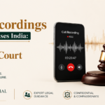 Professional legal banner featuring a smartphone displaying a call recording screen, a judge's gavel, and the Supreme Court of India building. The banner discusses the legal admissibility of secret call recordings in Indian divorce and matrimonial cases, presented by The Matrimonial Lawyers Delhi.