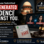AI-generated evidence in divorce cases explained under the Supreme Court of India 2026 AI rules, including deepfake images, fake WhatsApp screenshots, and digital evidence.