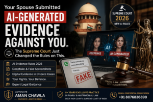 AI-generated evidence in divorce cases explained under the Supreme Court of India 2026 AI rules, including deepfake images, fake WhatsApp screenshots, and digital evidence.