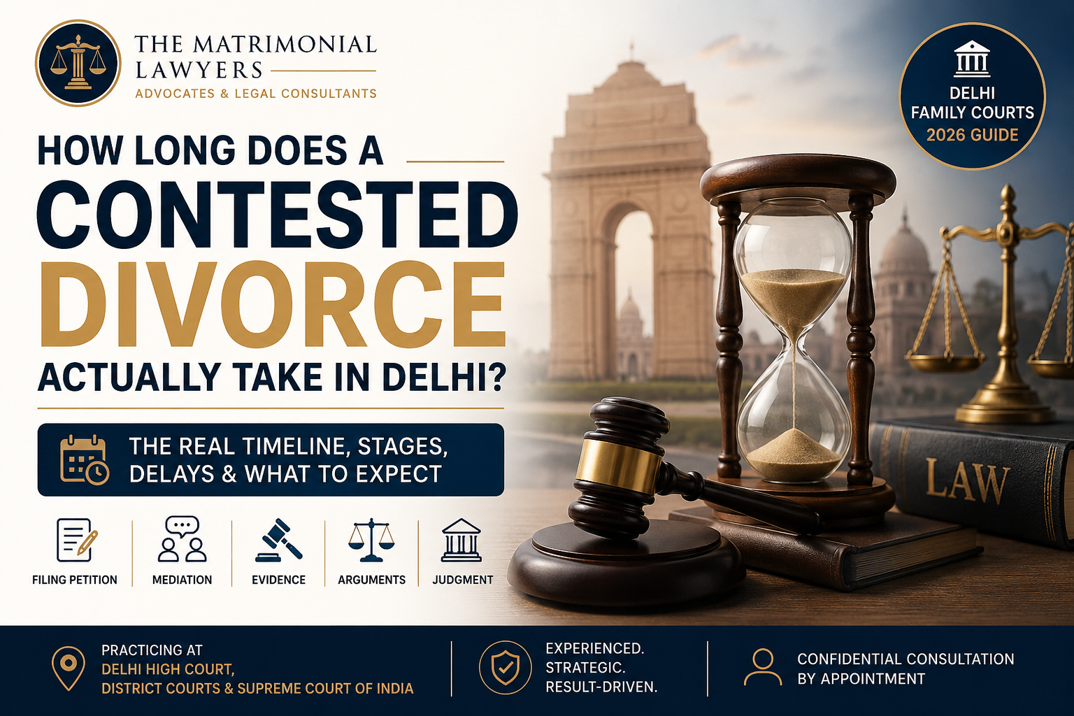Contested divorce timeline in Delhi showing stages of a divorce case