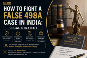 How to Fight a False 498A Case in India: Legal Strategy – legal infographic on arrest safeguards, defence strategy, FIR quashing and Supreme Court guidelines.