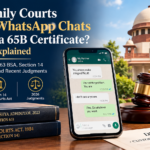 Family court WhatsApp chats evidence without a Section 65B certificate under Section 63 BSA and Section 14 Family Courts Act, featuring a smartphone, Indian Supreme Court, gavel, scales of justice, and legal books.